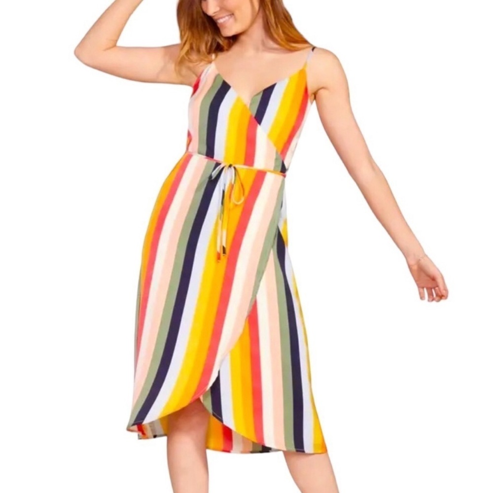 Cupcakes & Cashmere Stella Stripe Wrap Midi Dress Size S NWT